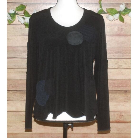 Staley Gretzinger Sz M Black Art-to-Wear Circle Patch Top Shirt Long Sleeve NWOT - Picture 1 of 12